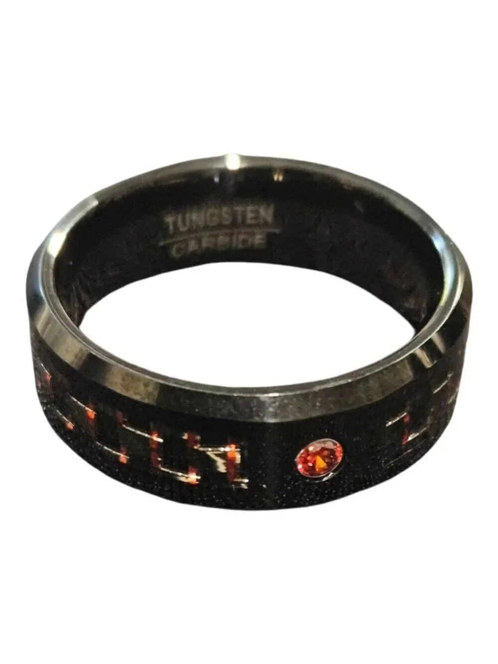 Black & Red Tungsten Carbide Ring, One Size 11